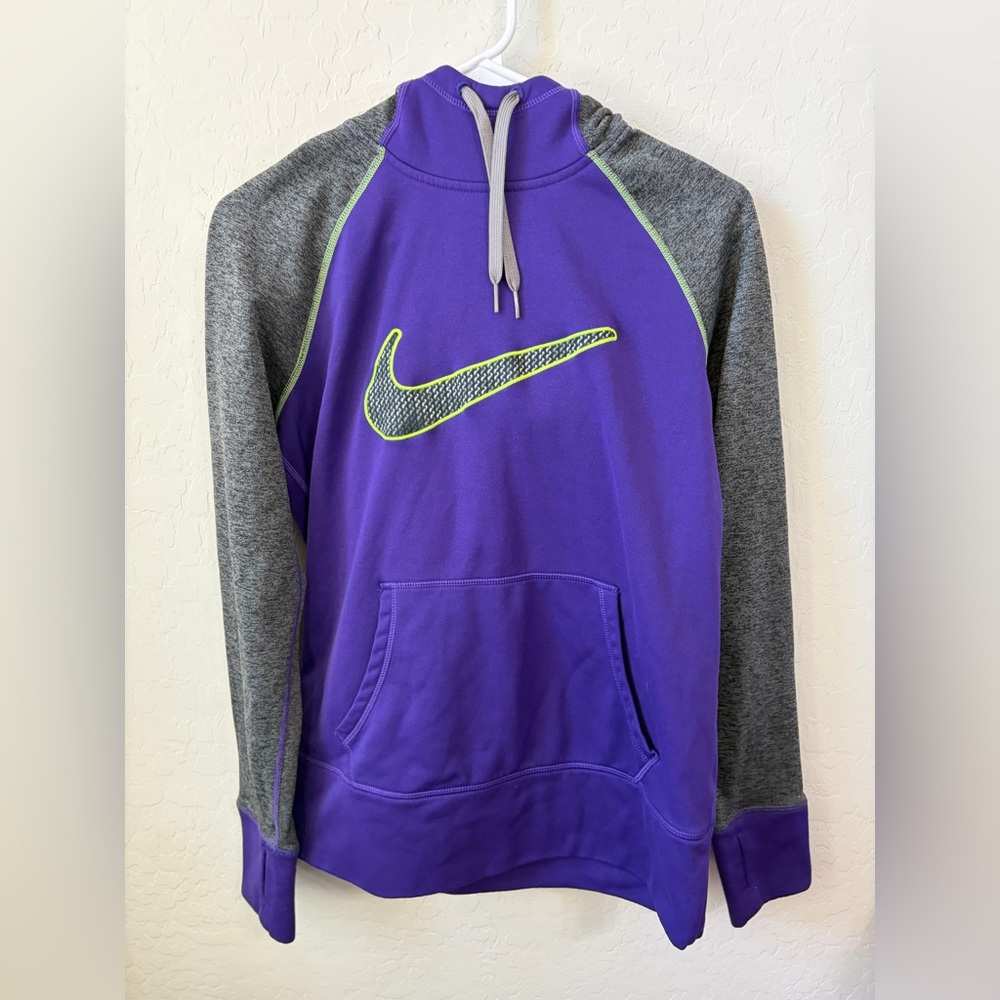 Nike Purple and Gray Pullover Hoodie with Lime Swoosh